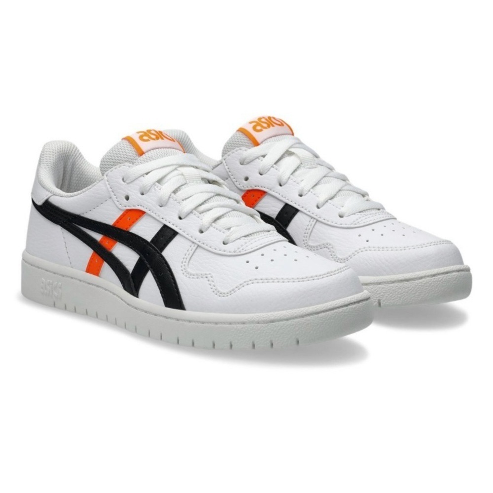 ASICS kIDS Sneakers in White with Black and Orange Highlights